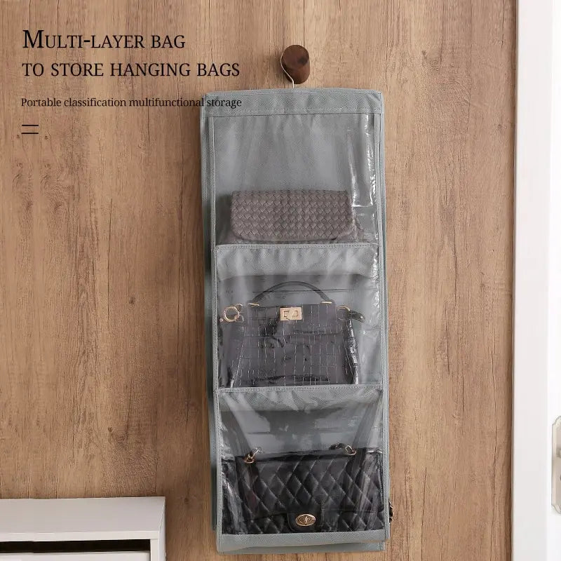 Six-Pocket Hanging Handbag Organizer — Foldable Closet Storage