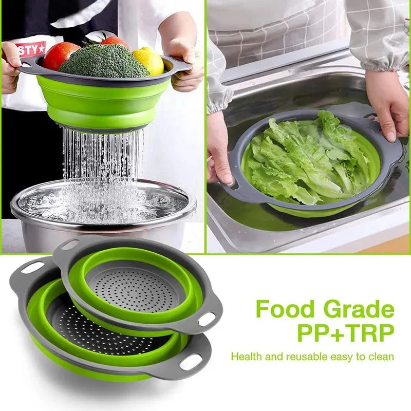 Collapsible Silicone Colander — Foldable Space-Saving Strainer