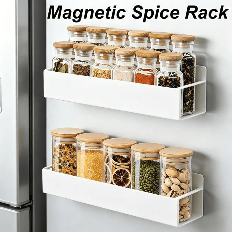 Magnetic Fridge Spice Rack — White, Foldable, No-Drill