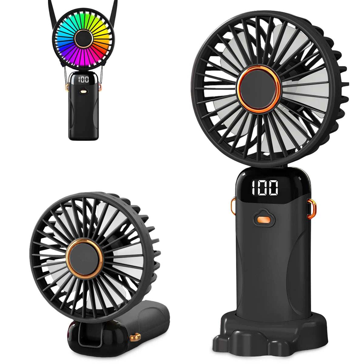 Foldable 6-Speed USB Rechargeable Mini Fan with LED Light — Handheld Desk Fan
