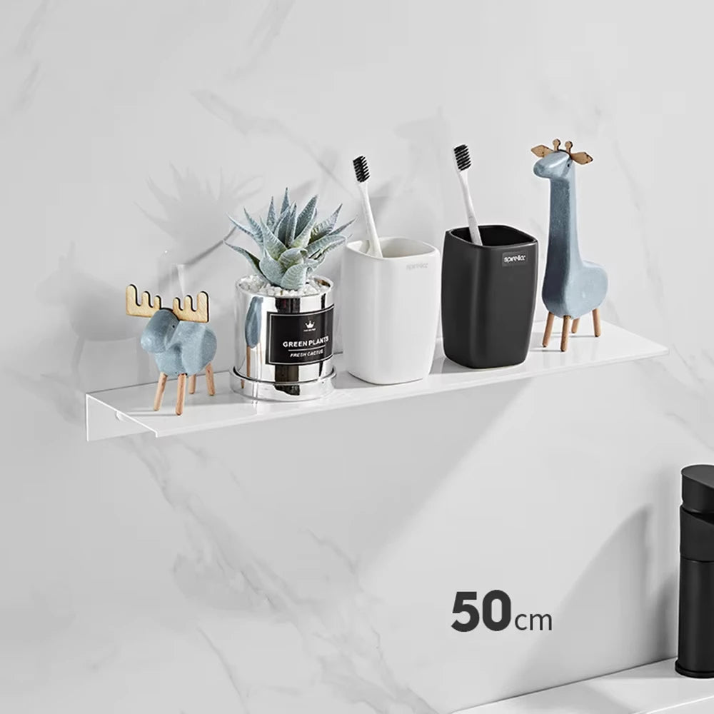 Black Aluminum Wall-Mounted Bathroom Shelf — 30 cm Floating Vanity Organizer