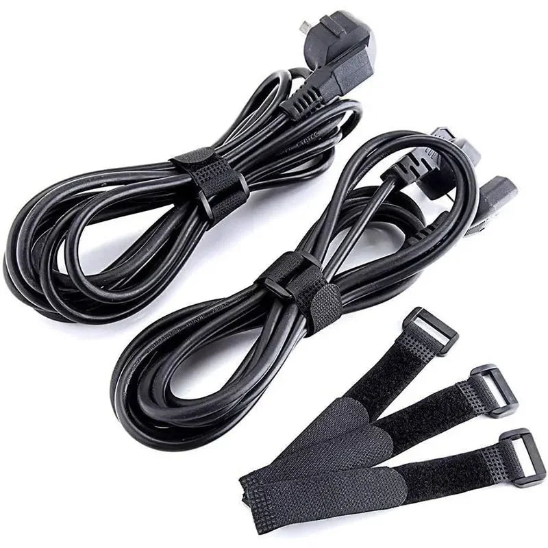 Reusable Hook-and-Loop Cable Tie Straps – 10-Pack Adjustable Nylon Cord Organizers, Black (20x300mm)
