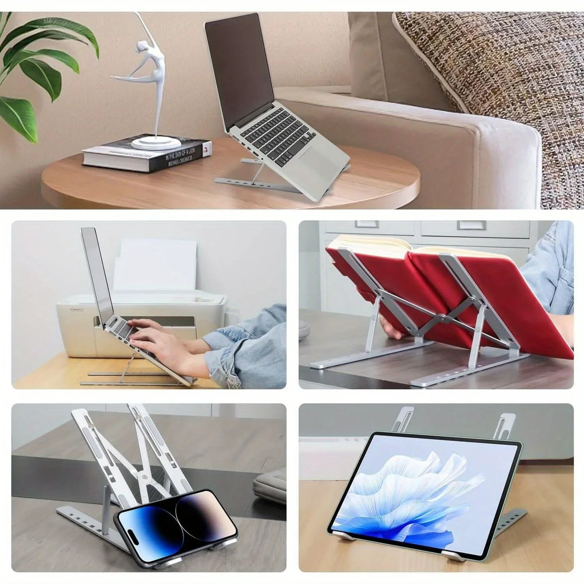 Foldable Adjustable Aluminum Laptop Stand, 6-Level Height, Ventilated, Fits 8–16 Inch Laptops