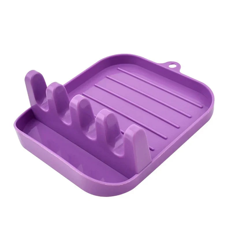 Multi-Slot Spoon & Lid Rest Rack — Plastic Utensil Holder for Spoons, Spatulas, Chopsticks & Pot Lid
