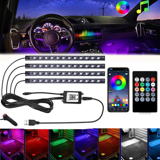 USB Car Ambient LED Light Strip Set 36 LED with Wireless Remote & Music-Sync Mode