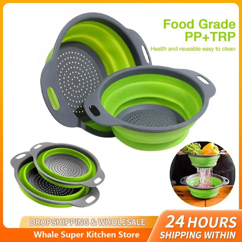 Collapsible Silicone Colander — Foldable Space-Saving Strainer
