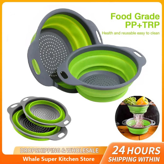 Collapsible Silicone Colander — Foldable Space-Saving Strainer