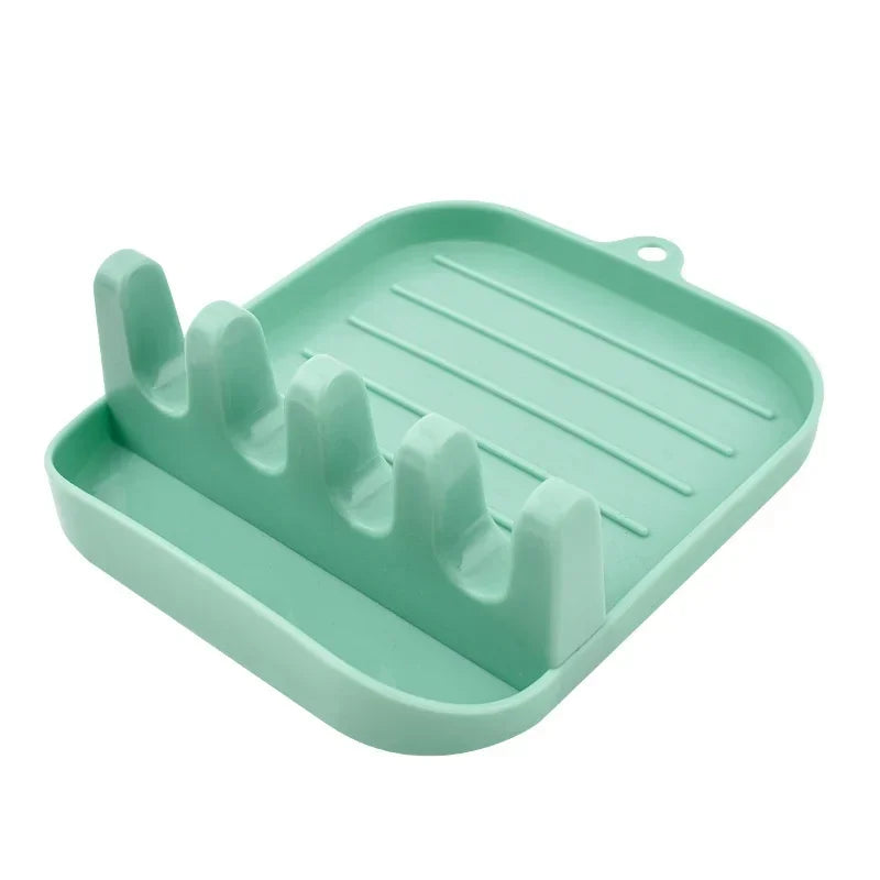 Multi-Slot Spoon & Lid Rest Rack — Plastic Utensil Holder for Spoons, Spatulas, Chopsticks & Pot Lid