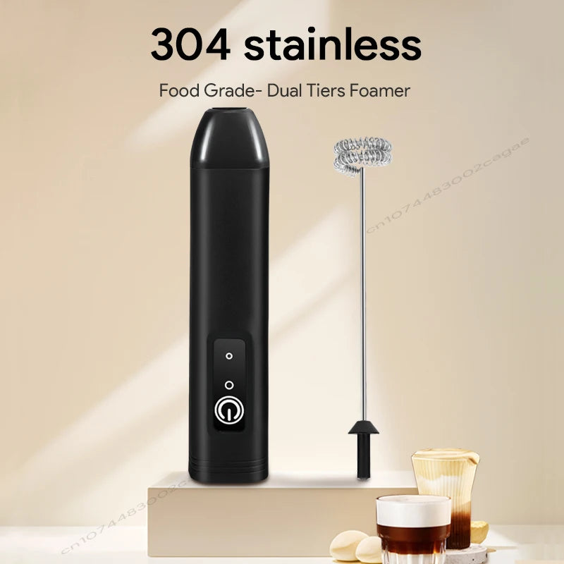 Rechargeable Electric Milk Frother — 3-Speed USB Coffee Whisk