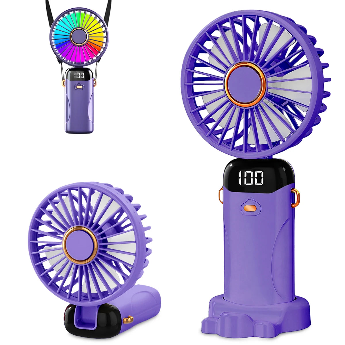 Foldable 6-Speed USB Rechargeable Mini Fan with LED Light — Handheld Desk Fan