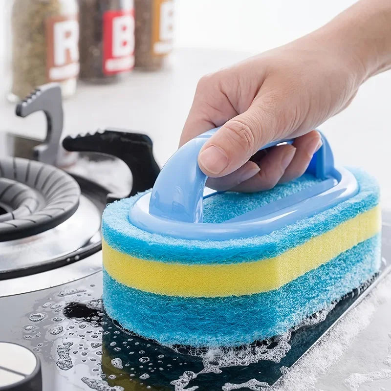 Handheld Magic-Sponge Scrub Brush with Handle for Tub, Tile & Sink