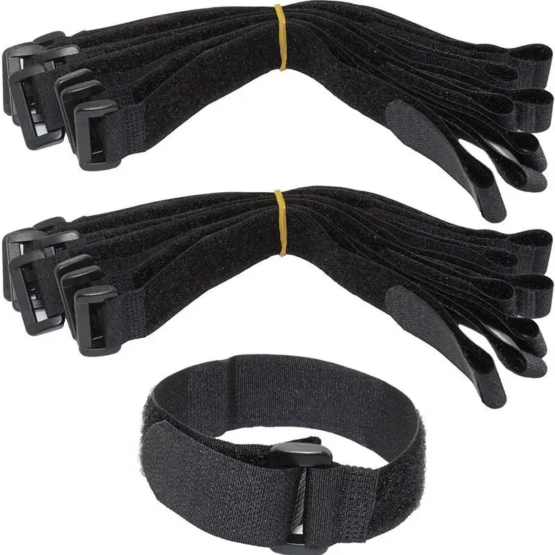Reusable Hook-and-Loop Cable Tie Straps – 10-Pack Adjustable Nylon Cord Organizers, Black (20x300mm)