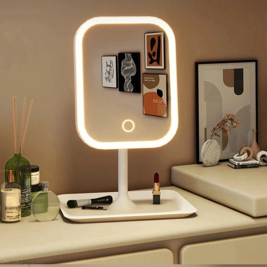 LED Vanity Makeup Mirror with 3-Color Touch Dimming — USB Powered Desk Mirror