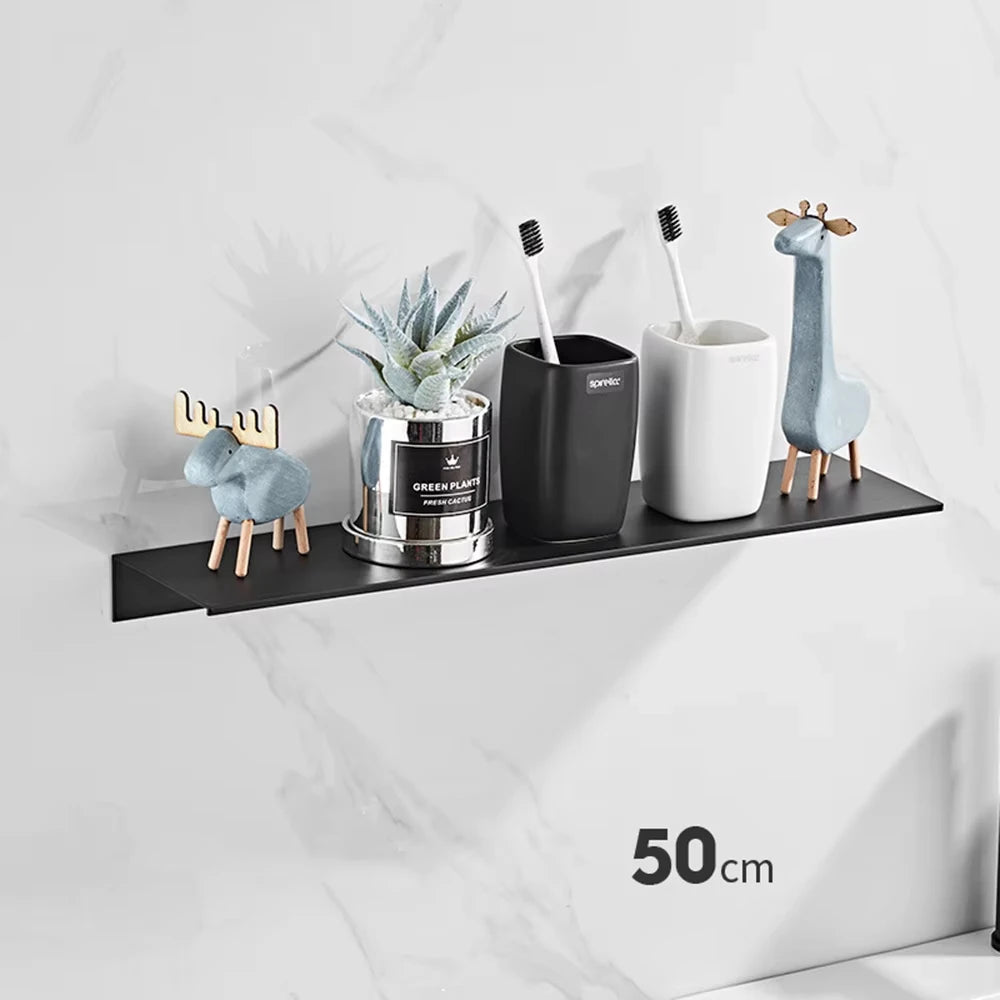 Black Aluminum Wall-Mounted Bathroom Shelf — 30 cm Floating Vanity Organizer