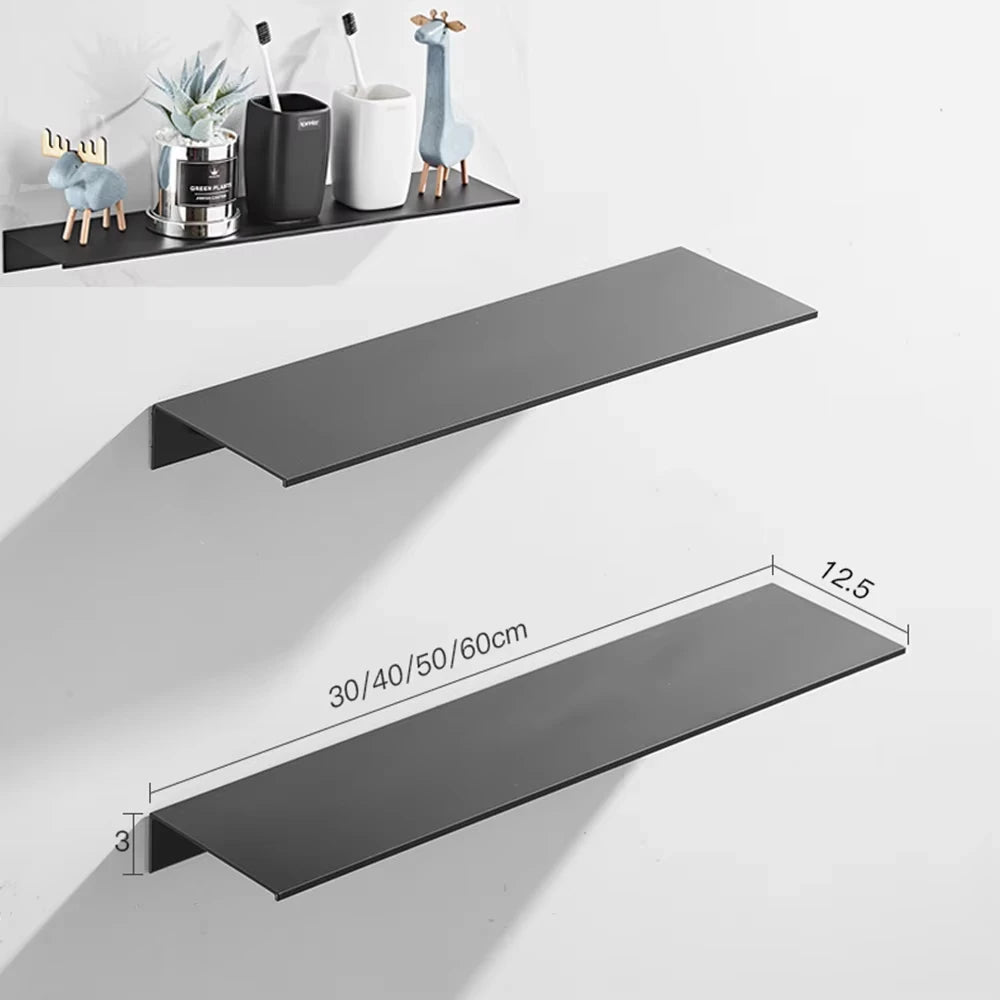 Black Aluminum Wall-Mounted Bathroom Shelf — 30 cm Floating Vanity Organizer