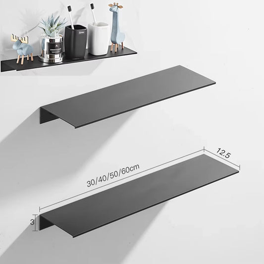 Black Aluminum Wall-Mounted Bathroom Shelf — 30 cm Floating Vanity Organizer