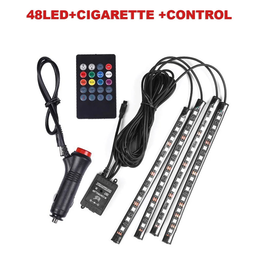 USB Car Ambient LED Light Strip Set 36 LED with Wireless Remote & Music-Sync Mode