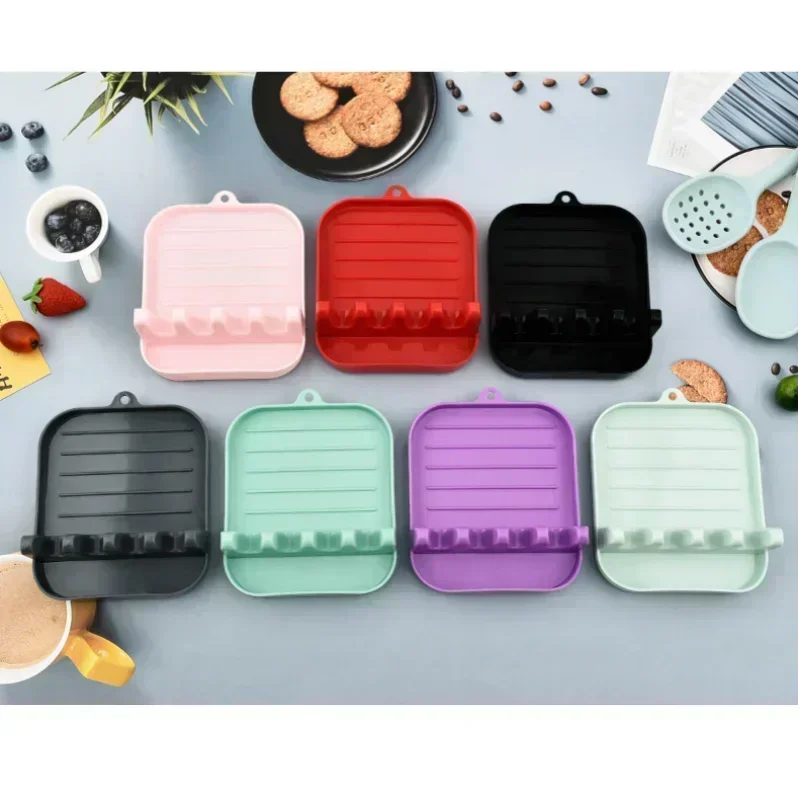 Multi-Slot Spoon & Lid Rest Rack — Plastic Utensil Holder for Spoons, Spatulas, Chopsticks & Pot Lid