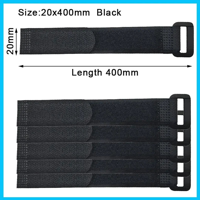 Reusable Hook-and-Loop Cable Tie Straps – 10-Pack Adjustable Nylon Cord Organizers, Black (20x300mm)