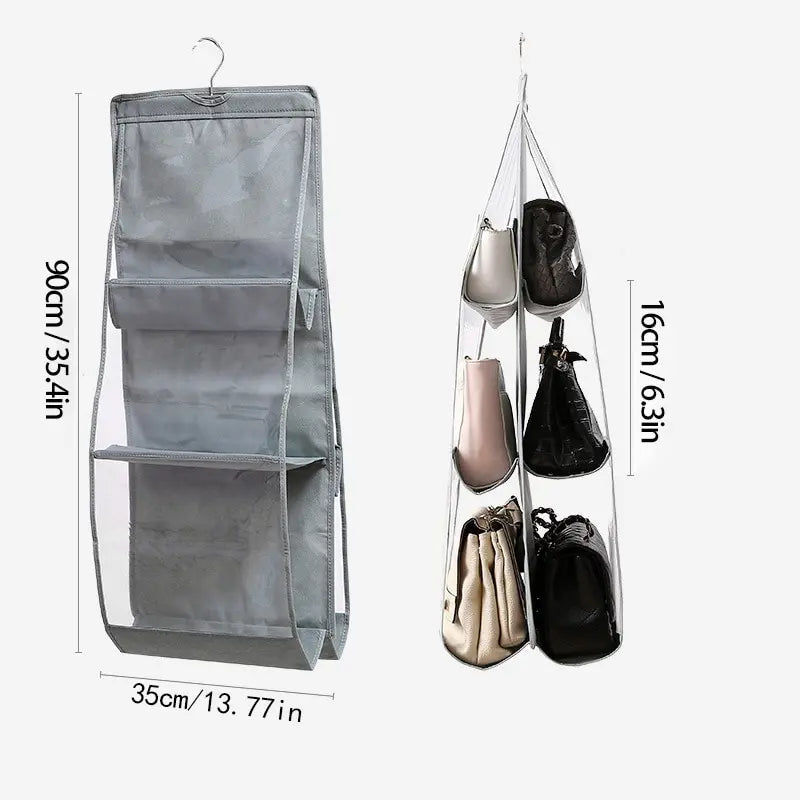 Six-Pocket Hanging Handbag Organizer — Foldable Closet Storage