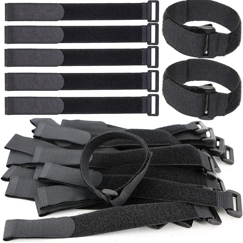 Reusable Hook-and-Loop Cable Tie Straps – 10-Pack Adjustable Nylon Cord Organizers, Black (20x300mm)