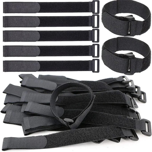 Reusable Hook-and-Loop Cable Tie Straps – 10-Pack Adjustable Nylon Cord Organizers, Black (20x300mm)