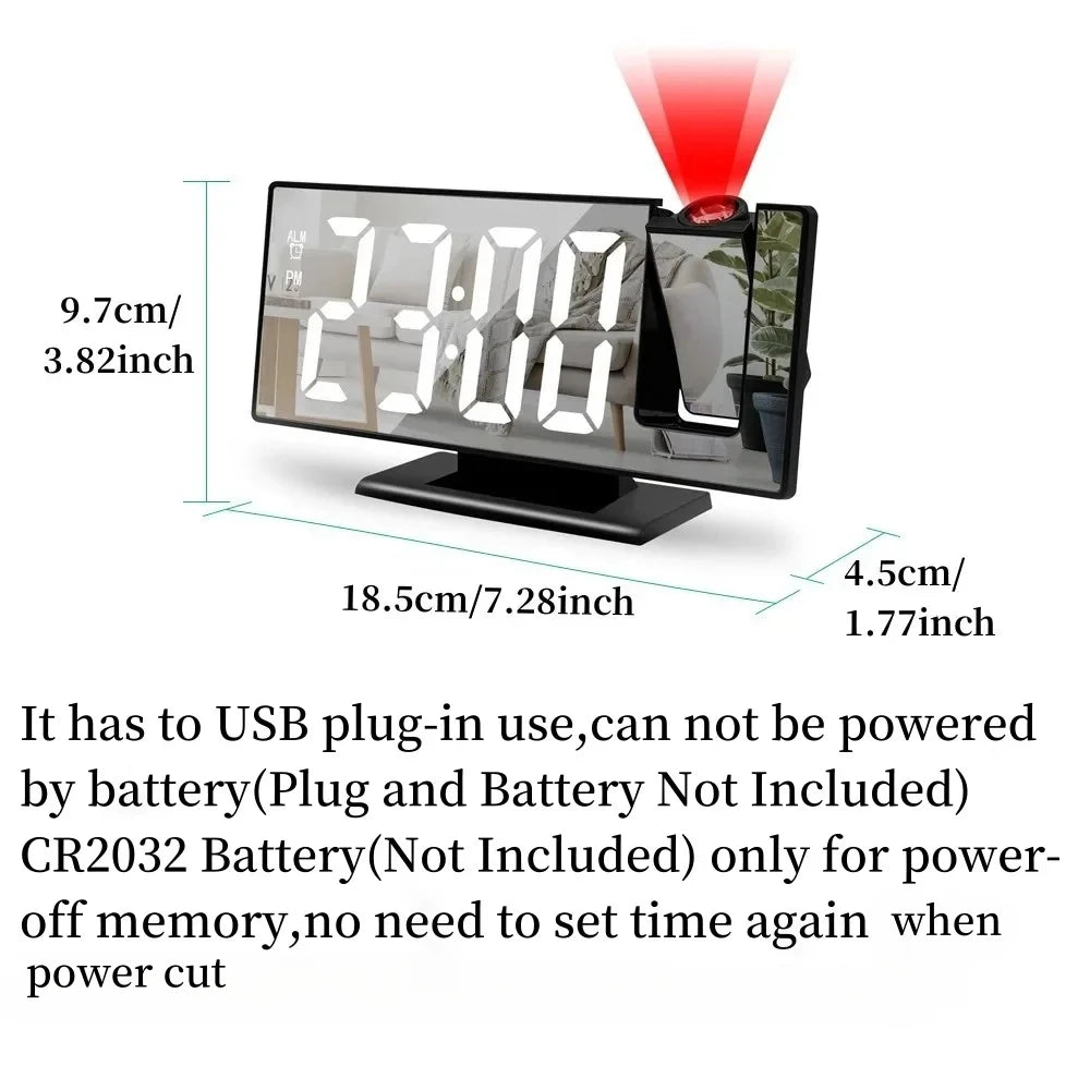 Projection Alarm Clock — 180° Ceiling Display