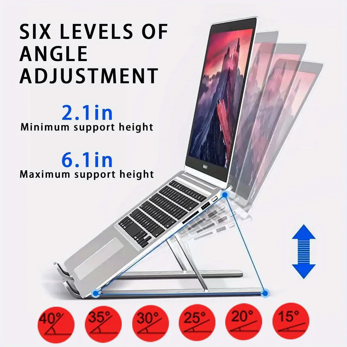 Foldable Adjustable Aluminum Laptop Stand, 6-Level Height, Ventilated, Fits 8–16 Inch Laptops