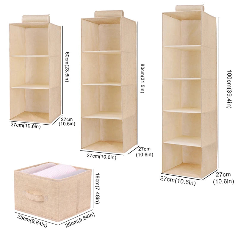 Cotton Hanging Closet Organizer — Drawer-Style Storage with Pockets