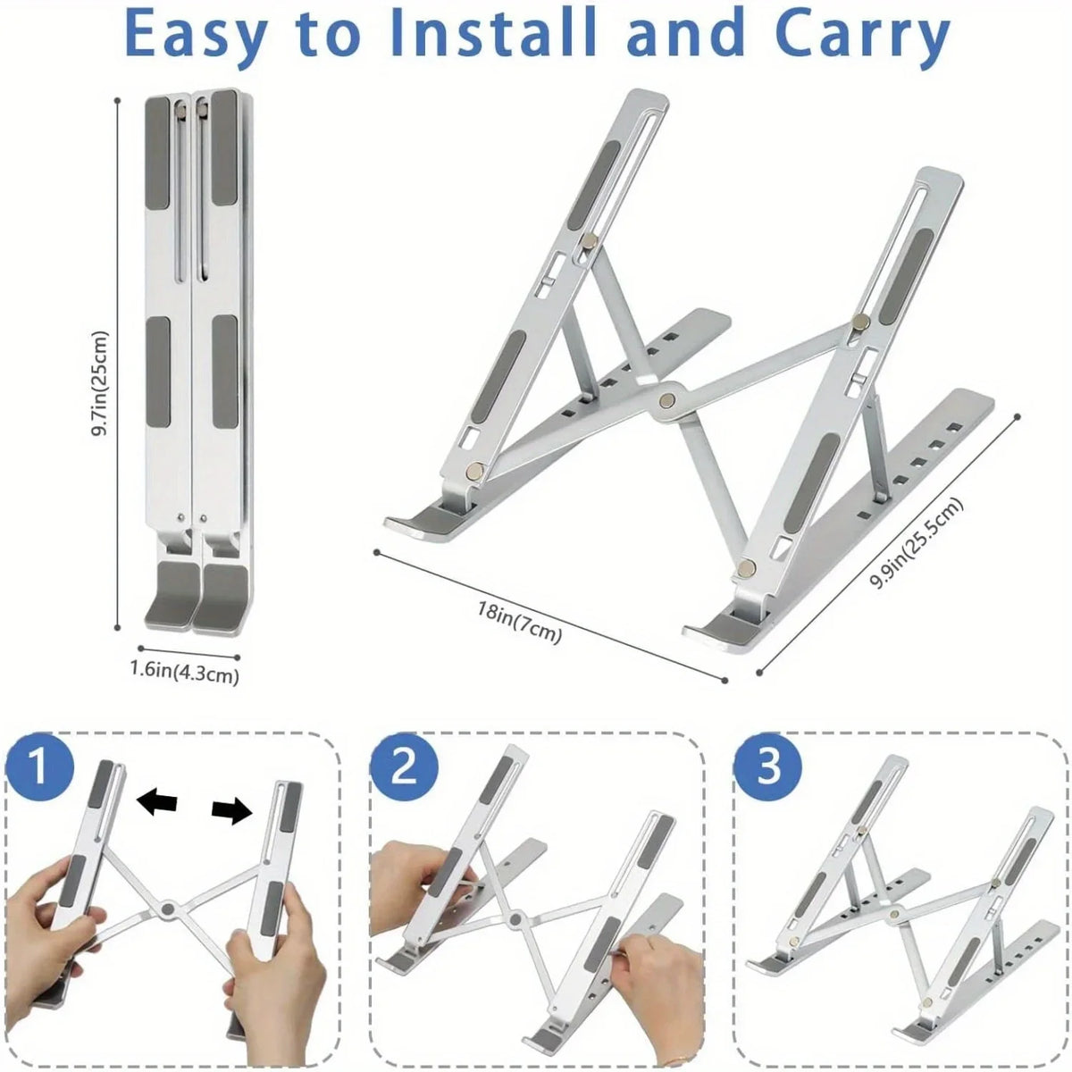 Foldable Adjustable Aluminum Laptop Stand, 6-Level Height, Ventilated, Fits 8–16 Inch Laptops