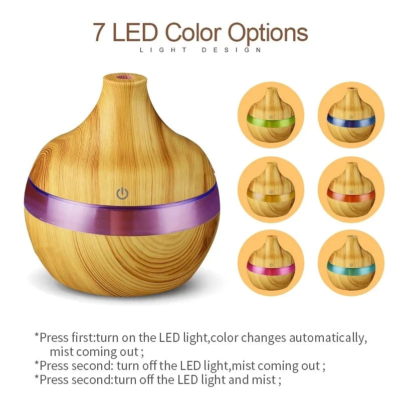 Ultrasonic Cool-Mist Aroma Diffuser 300ml with LED Light — Home Humidifier