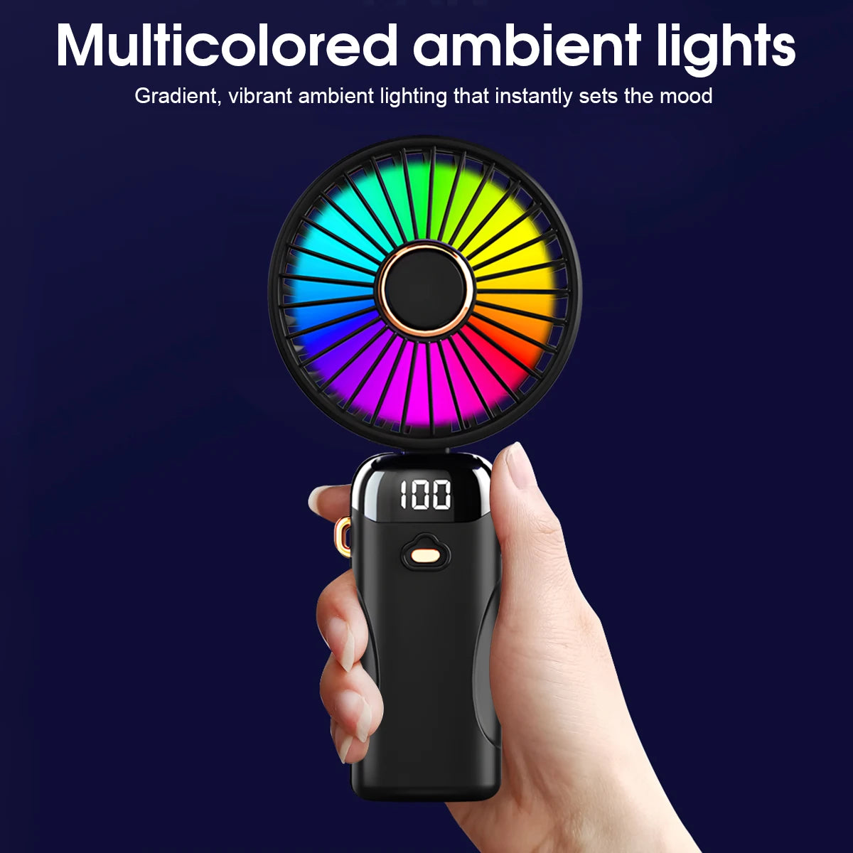 Foldable 6-Speed USB Rechargeable Mini Fan with LED Light — Handheld Desk Fan