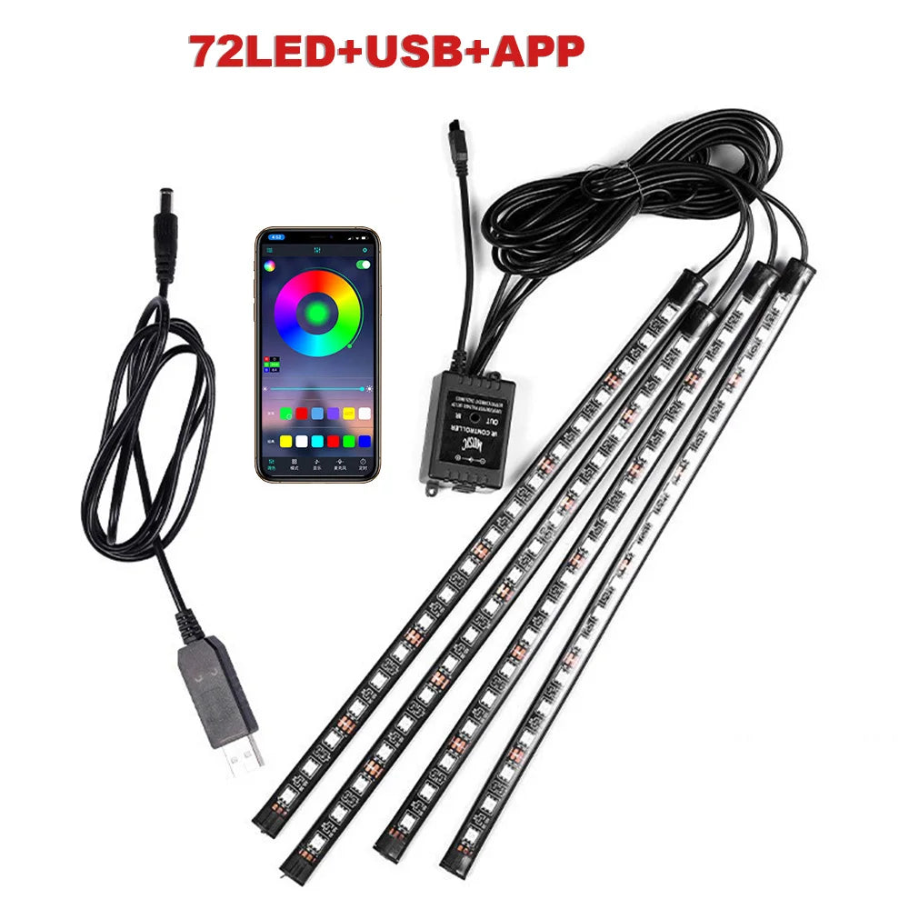 USB Car Ambient LED Light Strip Set 36 LED with Wireless Remote & Music-Sync Mode