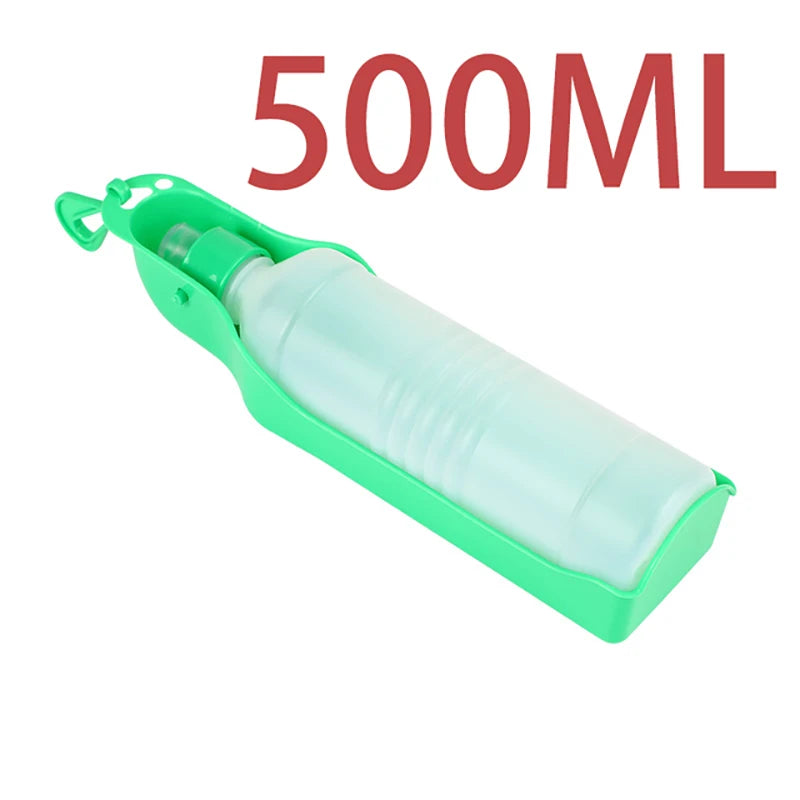 Portable Pet Water Bottle 500ml with Fold-Out Drinking Trough for Dogs