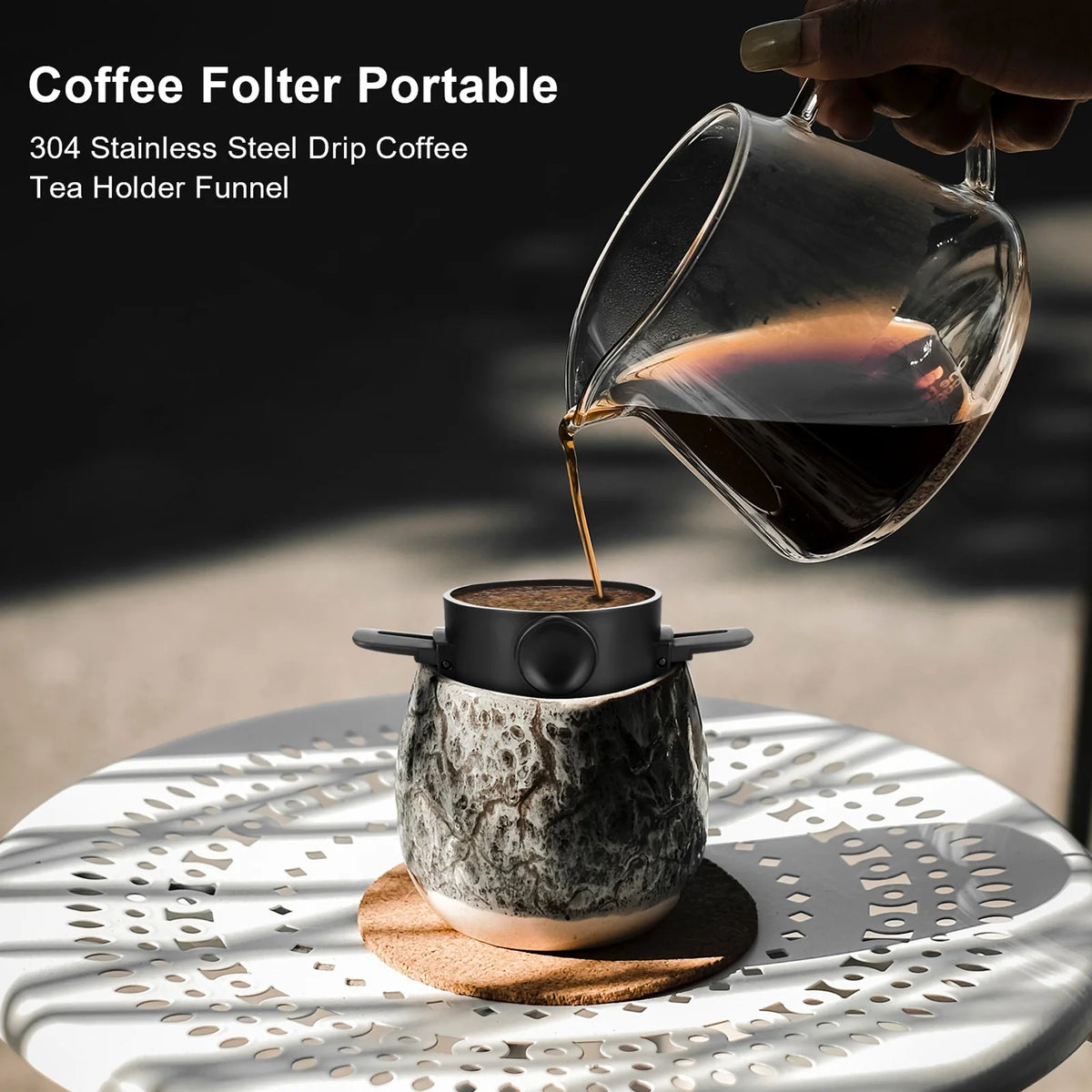 Foldable Stainless Pour-Over Coffee Dripper — Collapsible Filter Cone