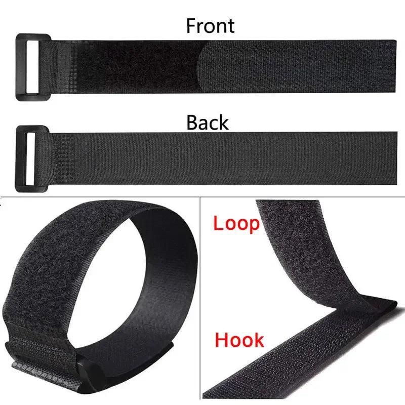 Reusable Hook-and-Loop Cable Tie Straps – 10-Pack Adjustable Nylon Cord Organizers, Black (20x300mm)