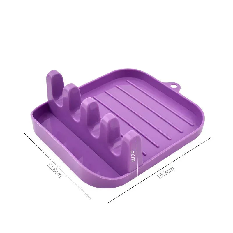 Multi-Slot Spoon & Lid Rest Rack — Plastic Utensil Holder for Spoons, Spatulas, Chopsticks & Pot Lid
