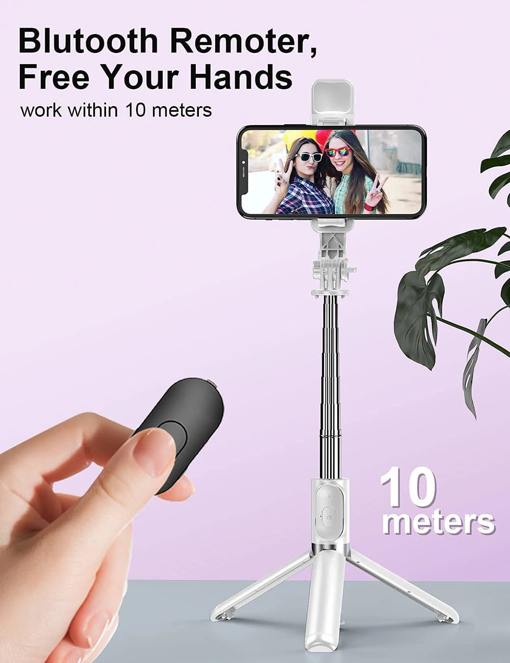 3-in-1 Wireless Bluetooth Selfie Stick Tripod with Remote & LED Fill Light – Universal-Fit Smartphone Holder