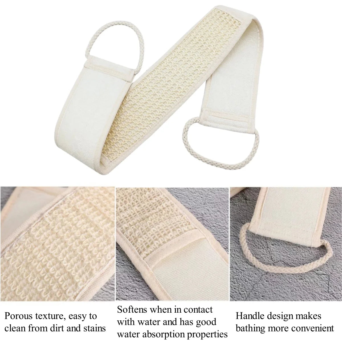 Exfoliating Loofah Back Scrubber Strap 2-Pack — Shower Bath Belt for Back Washing