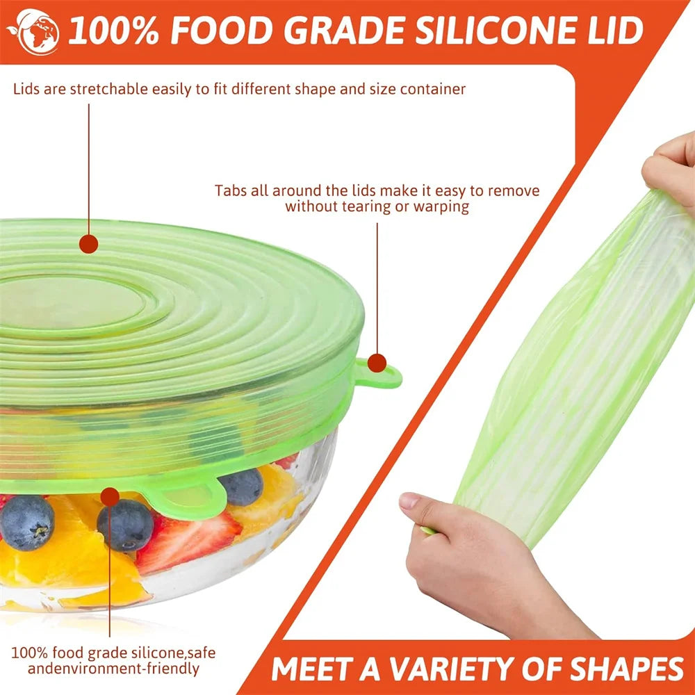 Reusable Silicone Stretch Lids – 6-Piece Assorted Food Cover Set