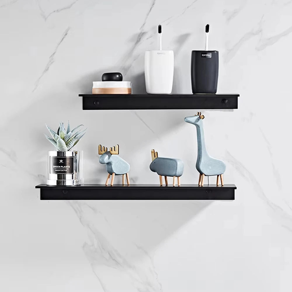 Black Aluminum Wall-Mounted Bathroom Shelf — 30 cm Floating Vanity Organizer