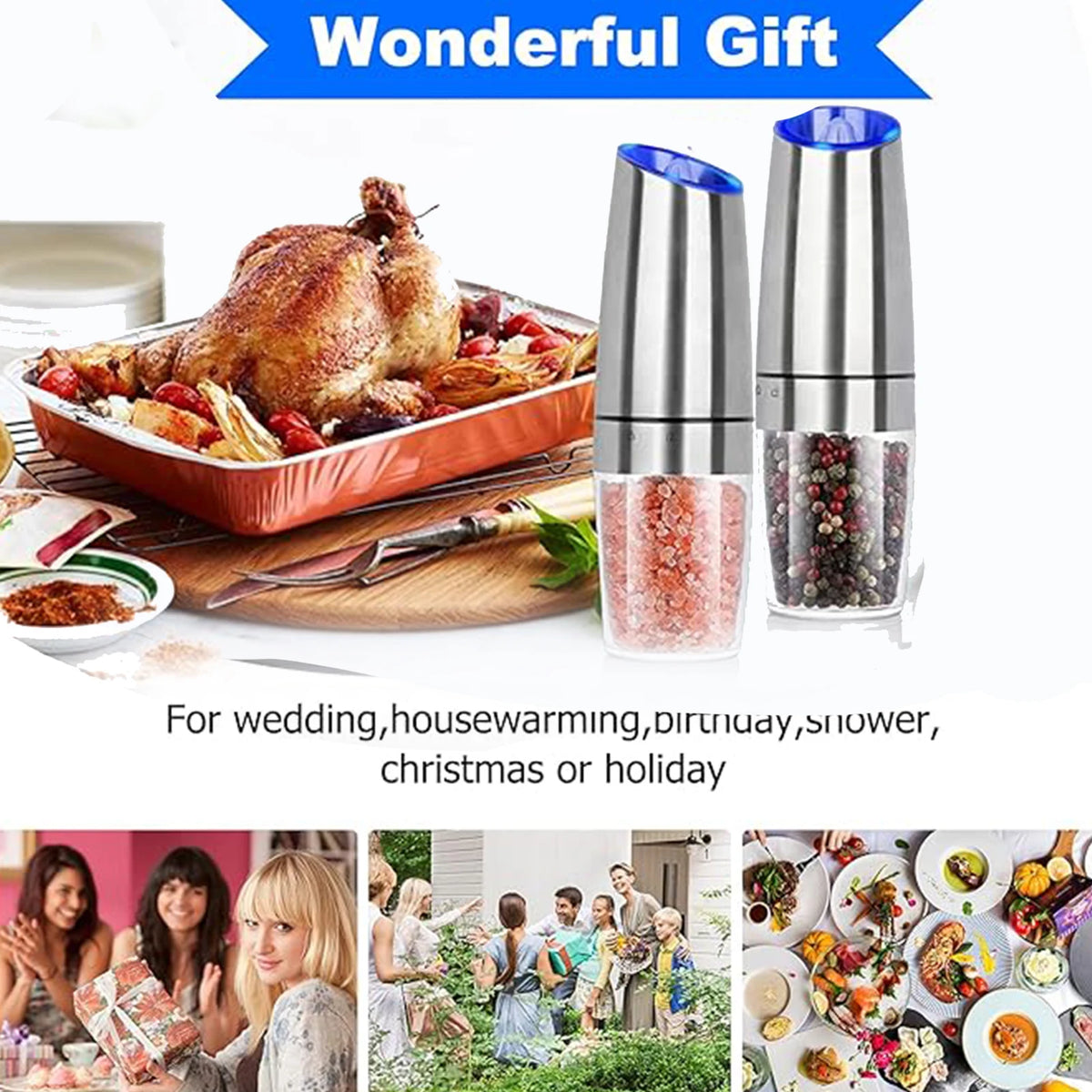 Gravity Electric Salt & Pepper Grinder — Automatic One-Hand Mill