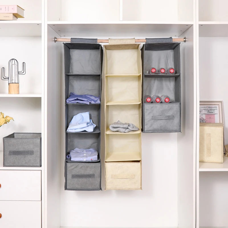 Cotton Hanging Closet Organizer — Drawer-Style Storage with Pockets