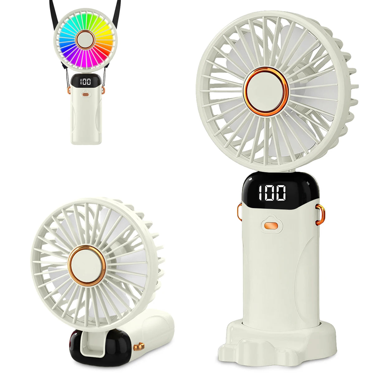 Foldable 6-Speed USB Rechargeable Mini Fan with LED Light — Handheld Desk Fan