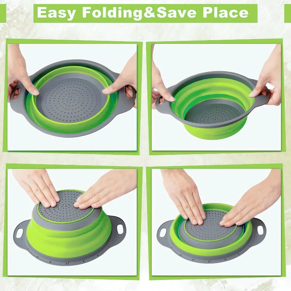 Collapsible Silicone Colander — Foldable Space-Saving Strainer