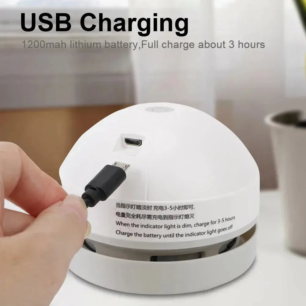 Mini Desk Vacuum Cleaner USB Rechargeable Cordless — Table Crumb & Dust Sweeper with Detachable Nozzle