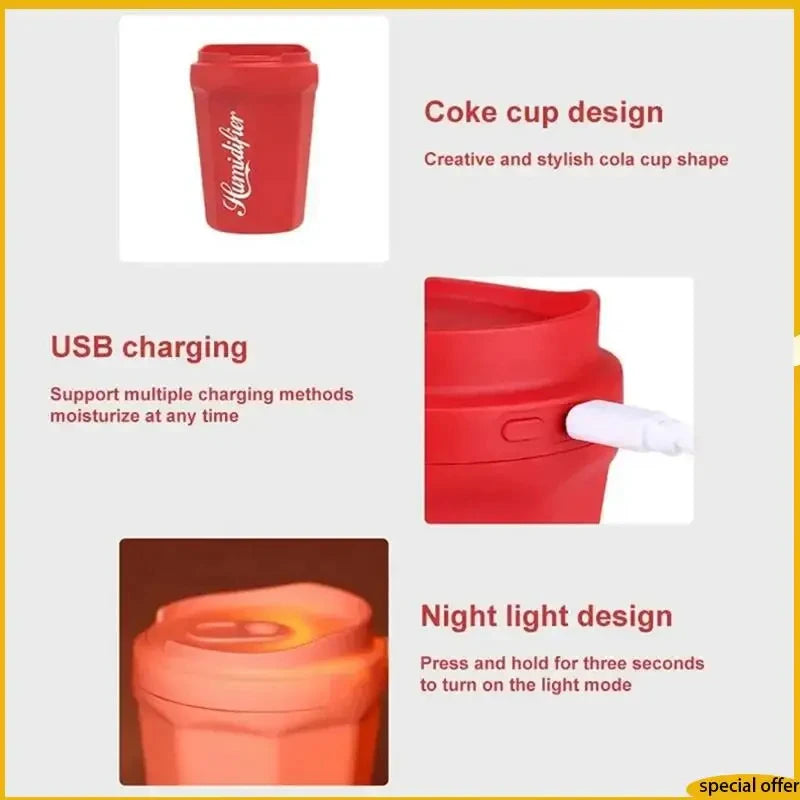 USB Car Aroma Diffuser Mini Humidifier 260ml Cup-Fit with LED Night Light