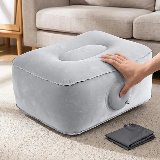 Inflatable Travel Footrest Pillow — Adjustable Leg Rest for Flights, Trains & Cars