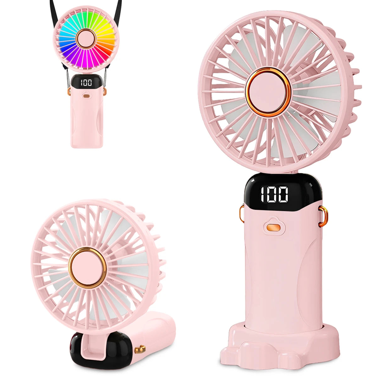 Foldable 6-Speed USB Rechargeable Mini Fan with LED Light — Handheld Desk Fan