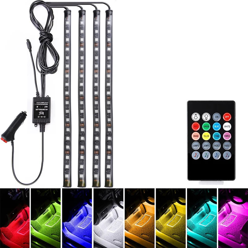 USB Car Ambient LED Light Strip Set 36 LED with Wireless Remote & Music-Sync Mode